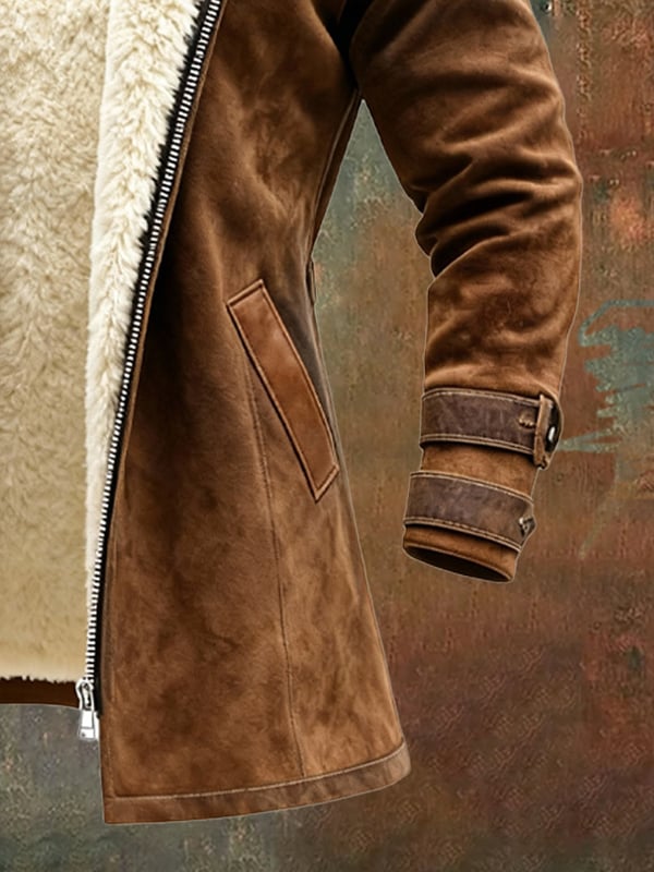Rakibul - Retro Szarvasbőr és Bőr Kabát Patchwork Mintával