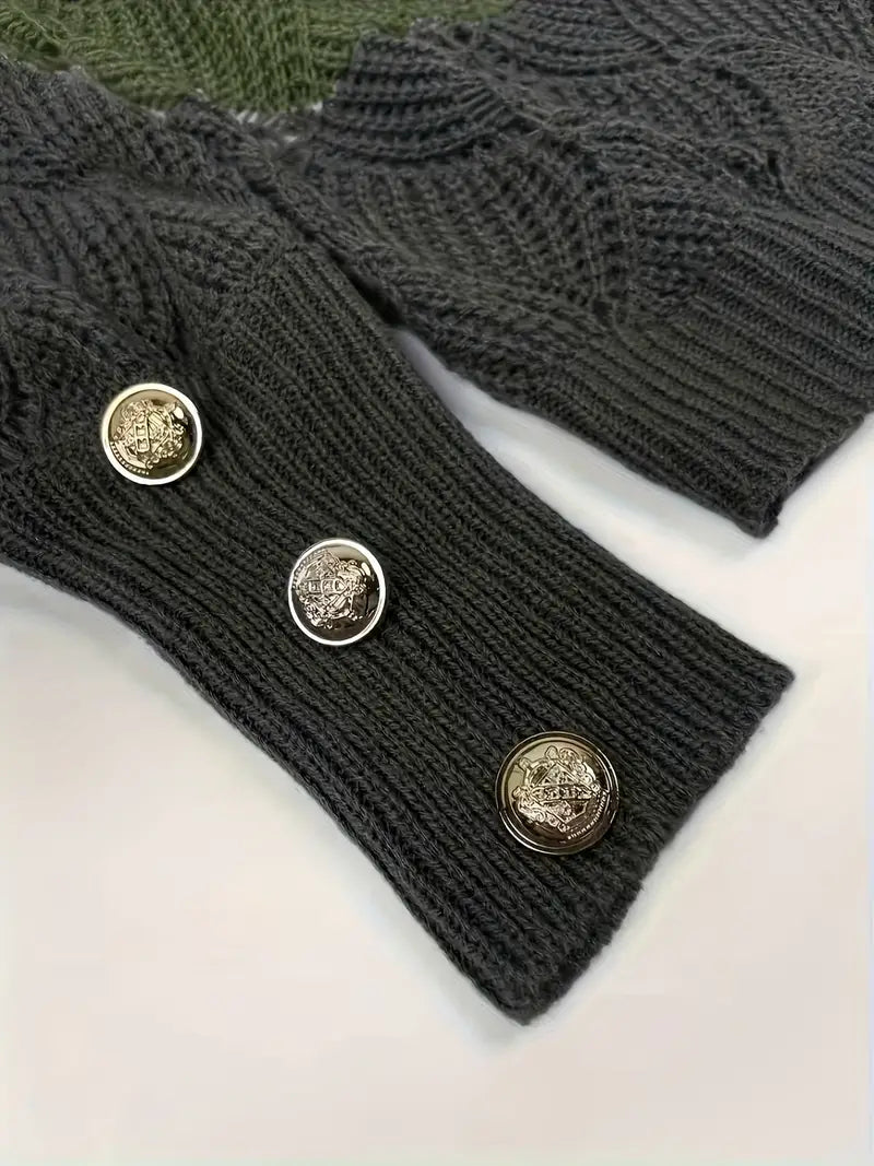 Renilda - Elegáns V-Nyakú Kötött Pulóver