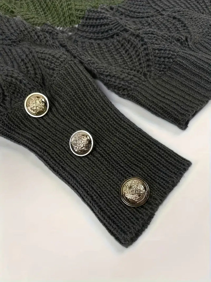 Renilda - Elegáns V-Nyakú Kötött Pulóver