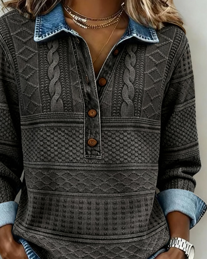 Melkorka - Divatos, Félig Gombos Galléros Pulóver