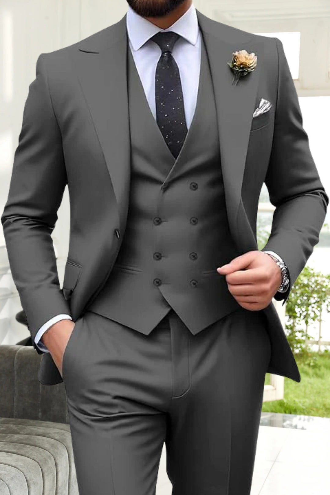 Gremist - Csúcsos Gallér Karcsú Szabás 3 Részes öltönyök