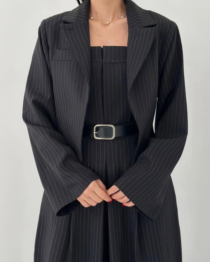 Lauralie - Pánt Nélküli Jumpsuit Kabát Stílusú Ingázó Szett