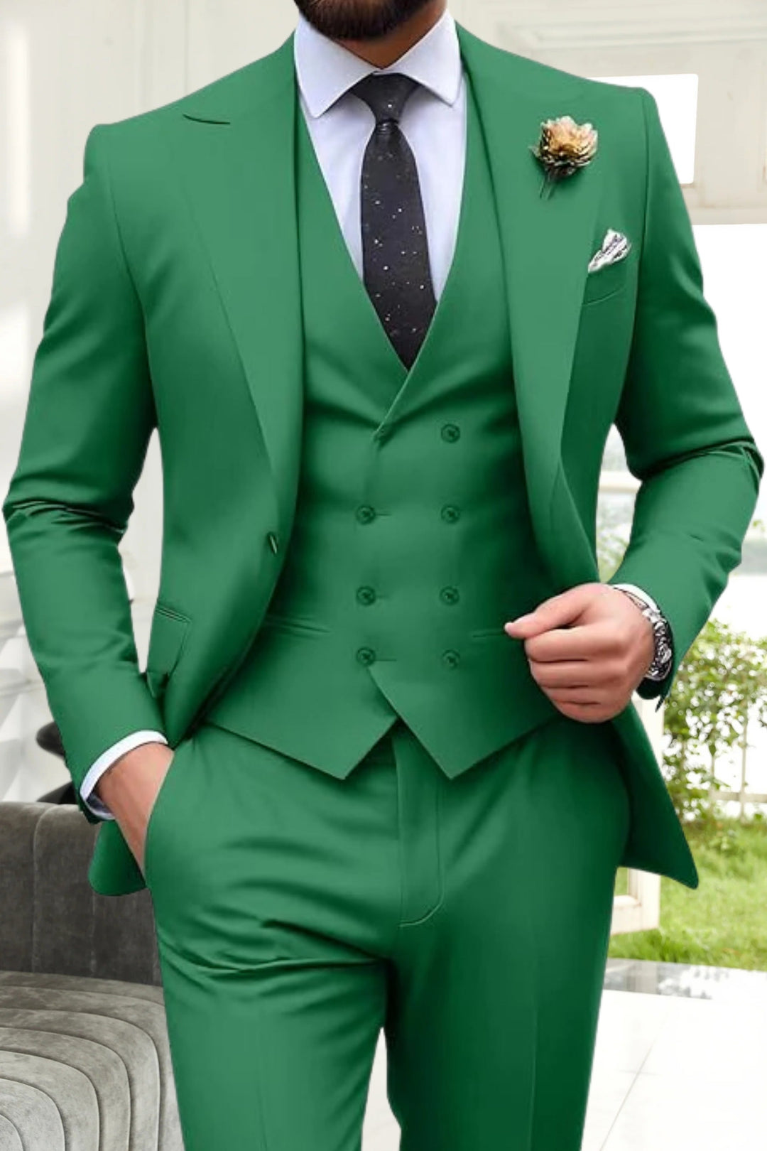 Gremist - Csúcsos Gallér Karcsú Szabás 3 Részes öltönyök