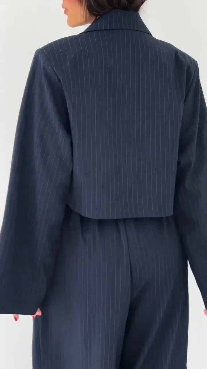 Lavara - Rövid Blézer Es Széles Szárú Nadrág Szett