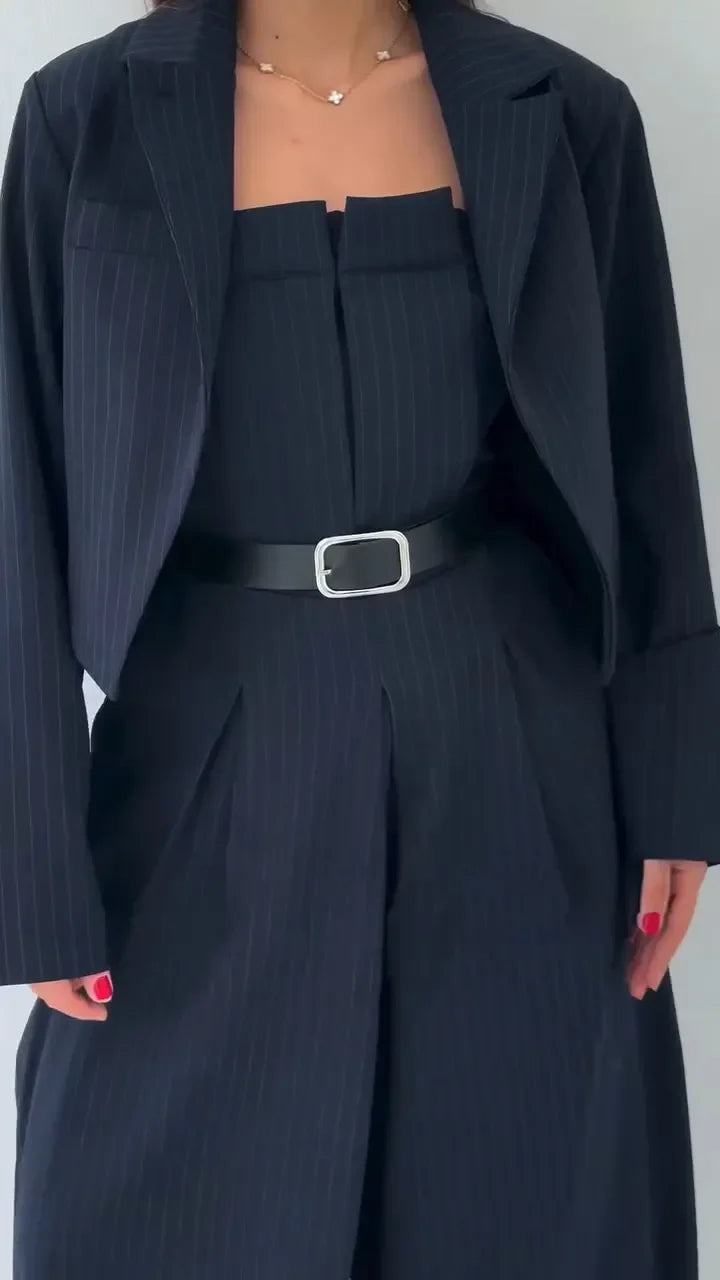 Lavara - Rövid Blézer Es Széles Szárú Nadrág Szett