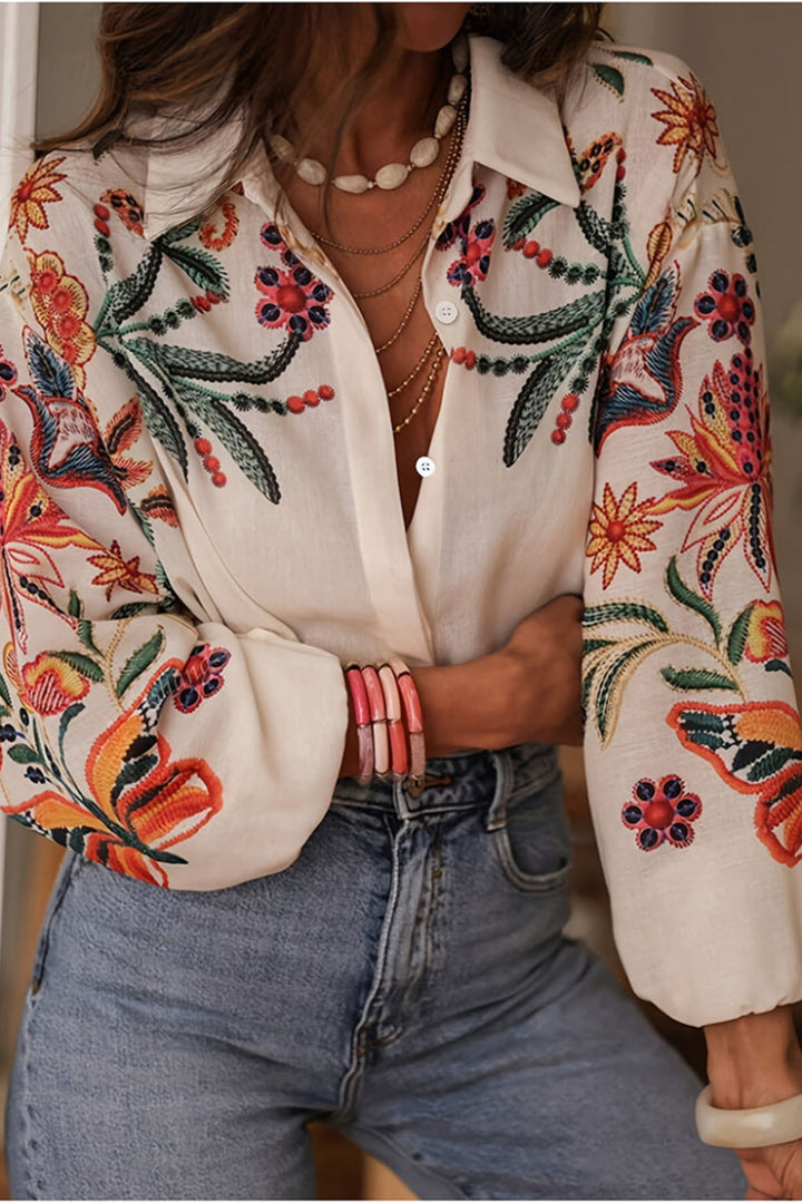 Mariluna - Alkalmi Hosszú Ujjú, Virágmintás Ing