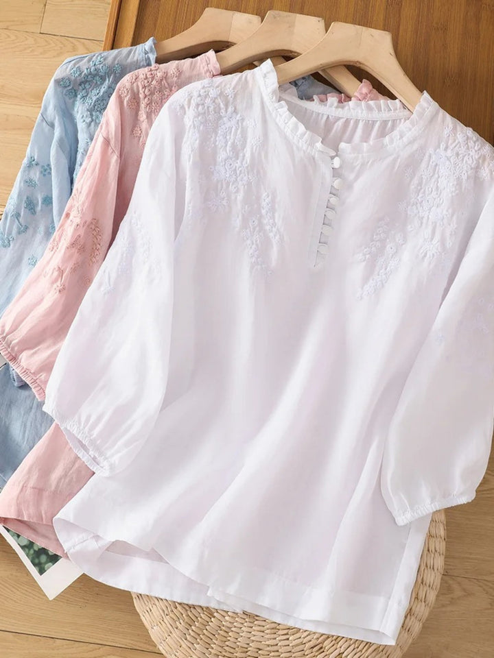 Kissina - Hímzett Pamut Len Blúz