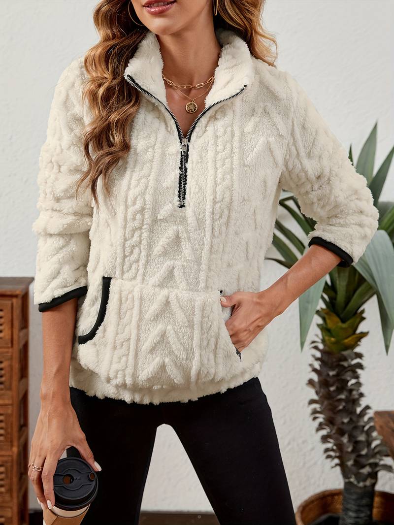 Naama - Félcipzáras Stílusos Pulóver Zsebbel