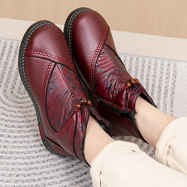 Robbie - Vintage Virágmintás Bőr Bokacsizma