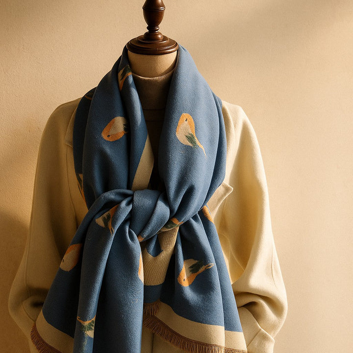 Jesmyn - Madár Mintás Kétoldalas Gyapjú Sál