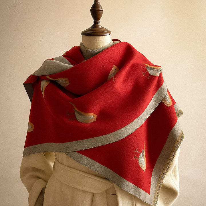 Jesmyn - Madár Mintás Kétoldalas Gyapjú Sál