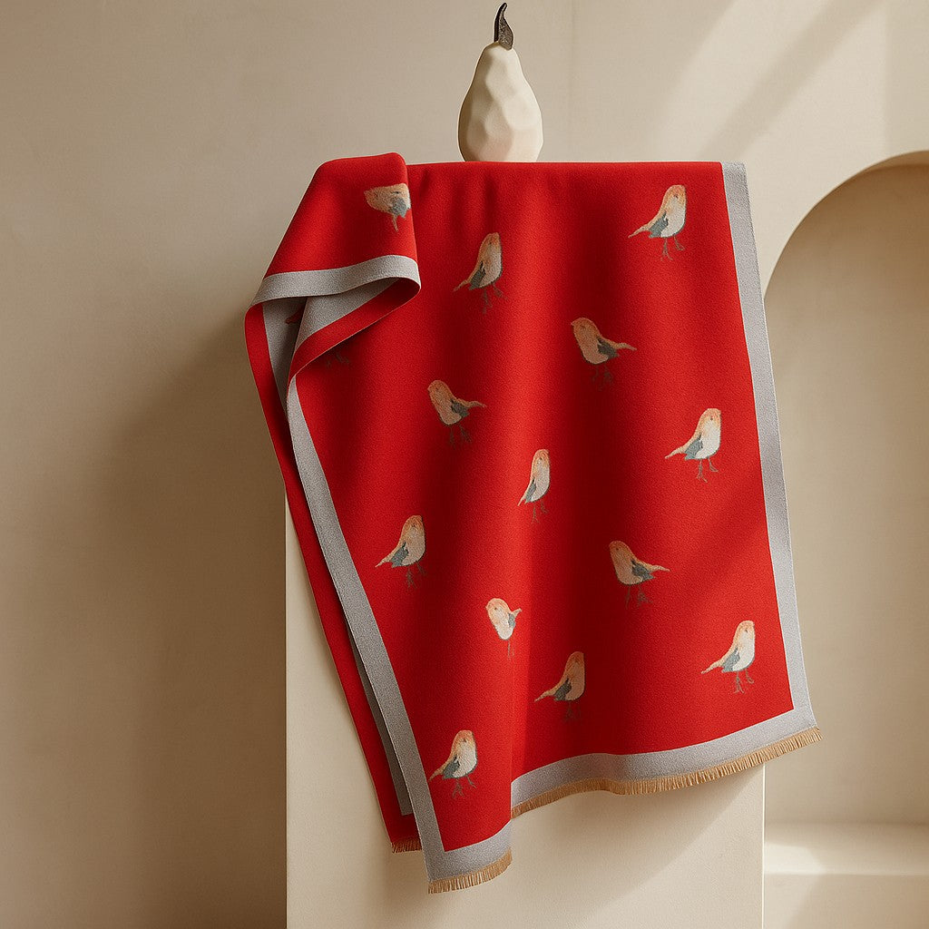 Jesmyn - Madár Mintás Kétoldalas Gyapjú Sál