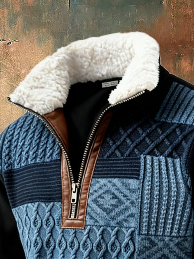 Abbott - Alkalmi Retro Színes Blokkos Nyomtatott Pulóver