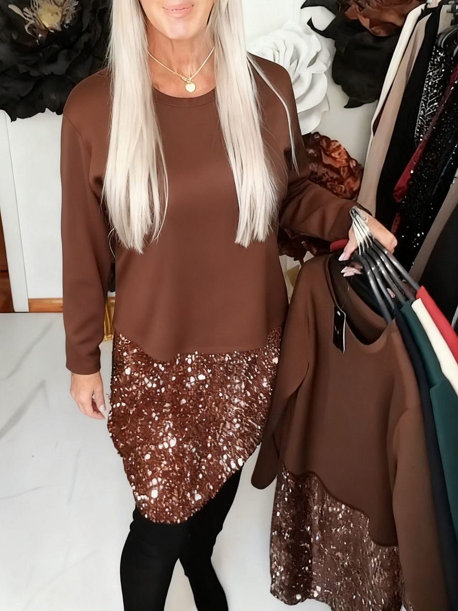 Ksenija - Kerek Nyakú Flitteres Patchwork Ruha