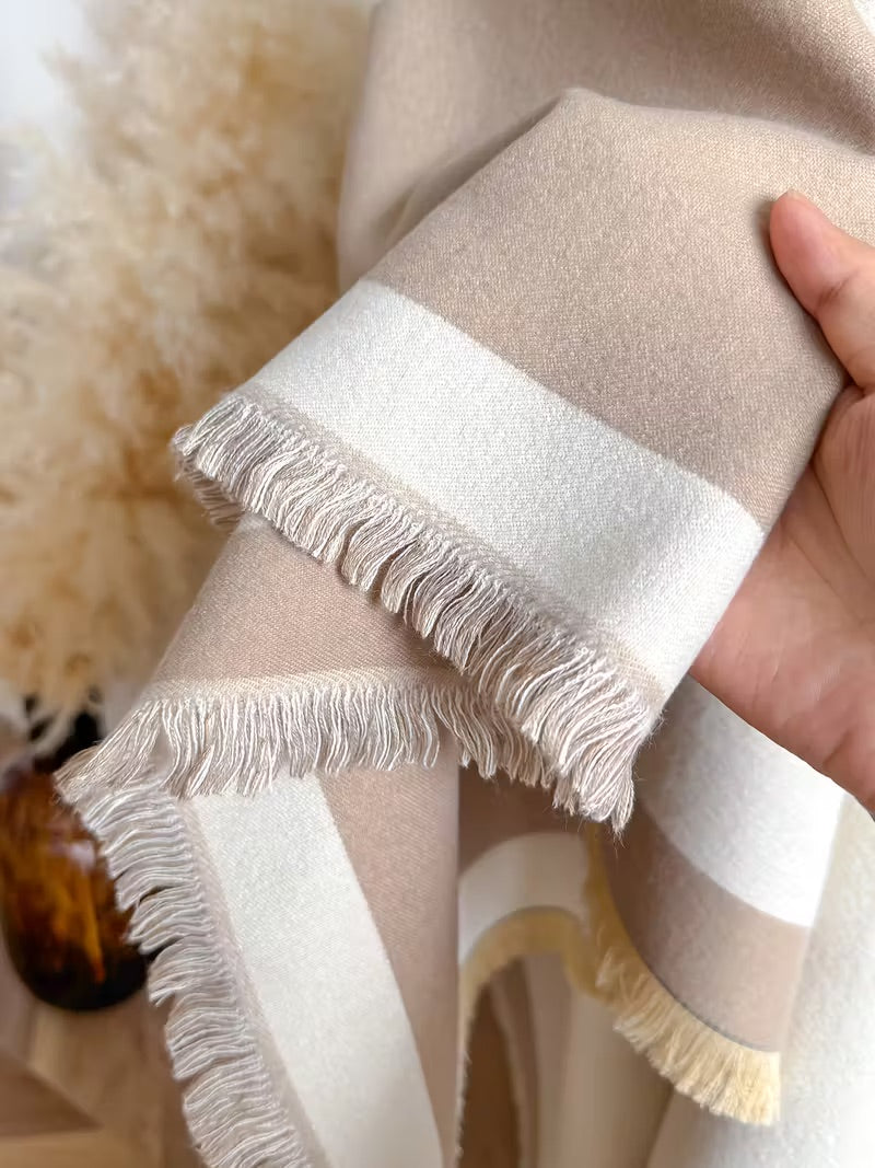 Taisija - Kétoldalas Csíkos Jacquard Kendő Műkaszmírból