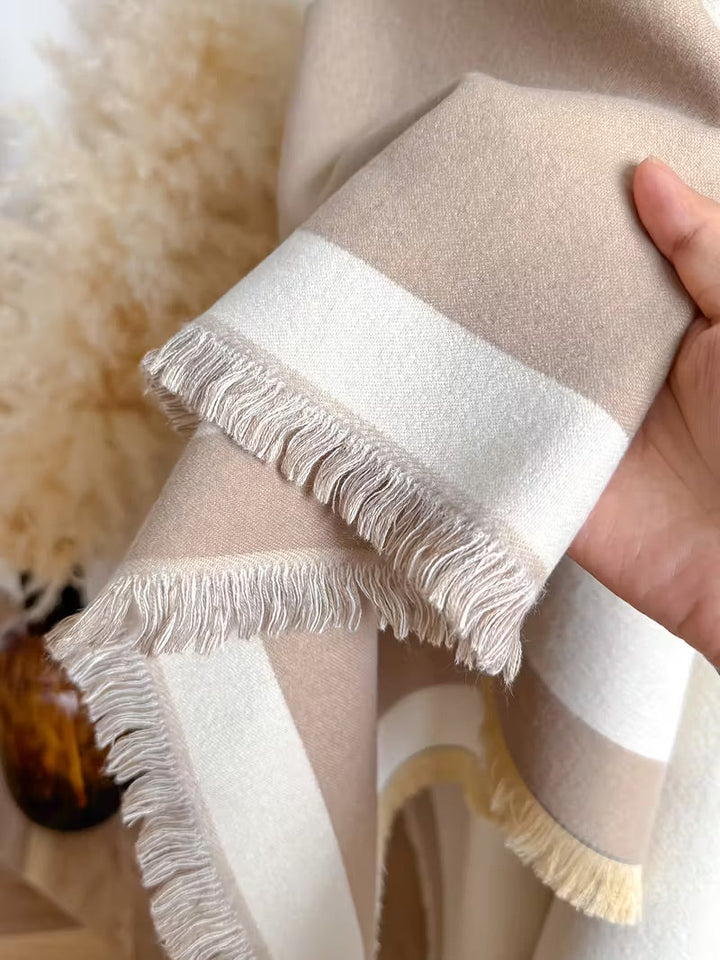 Taisija - Kétoldalas Csíkos Jacquard Kendő Műkaszmírból