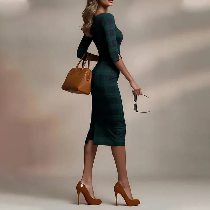 Linari – Elegáns Kockás Midi Ruha