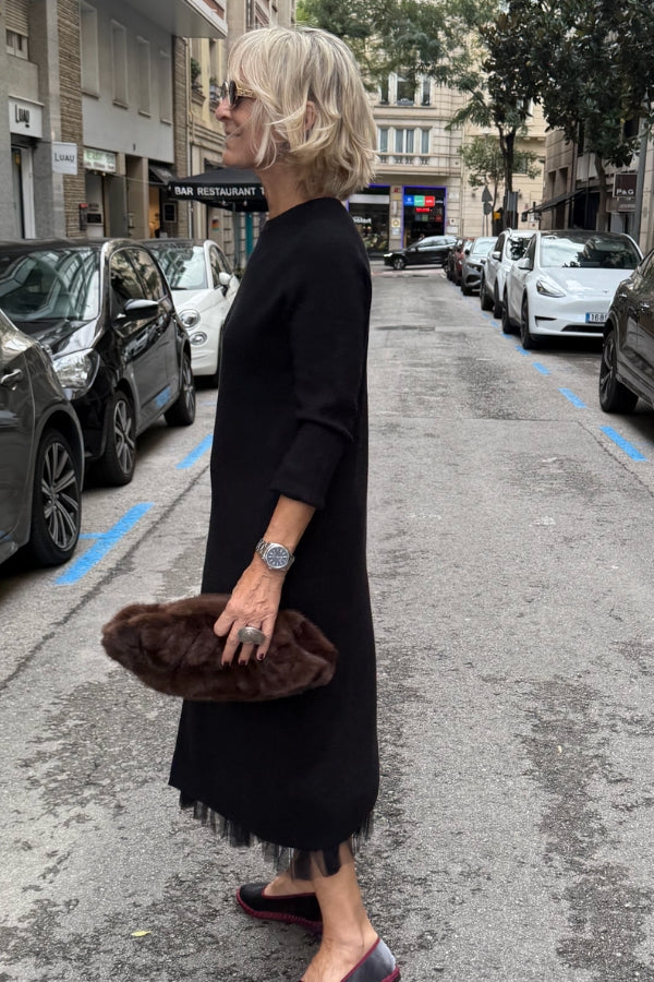 Oona - Tüllruha Drappos Részlettel és Hosszú Kötött Pulóverrel