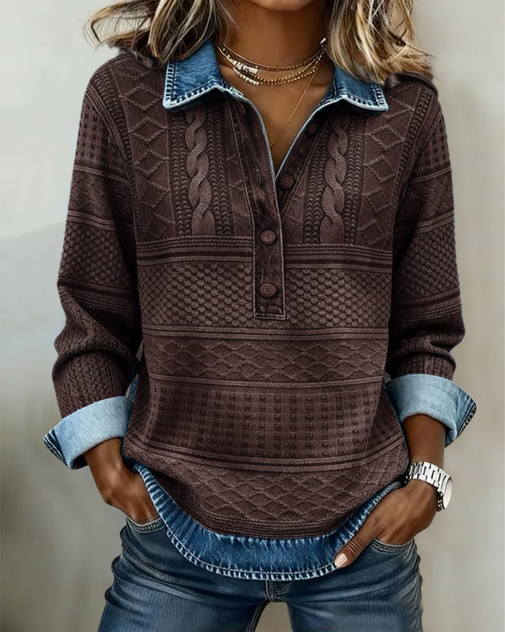 Melkorka - Divatos, Félig Gombos Galléros Pulóver