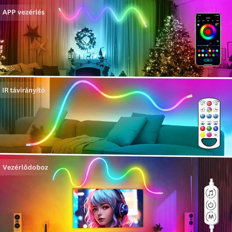 LumiRope - 360 Fokos Okos RGB Rugalmas Szilikon Világítás