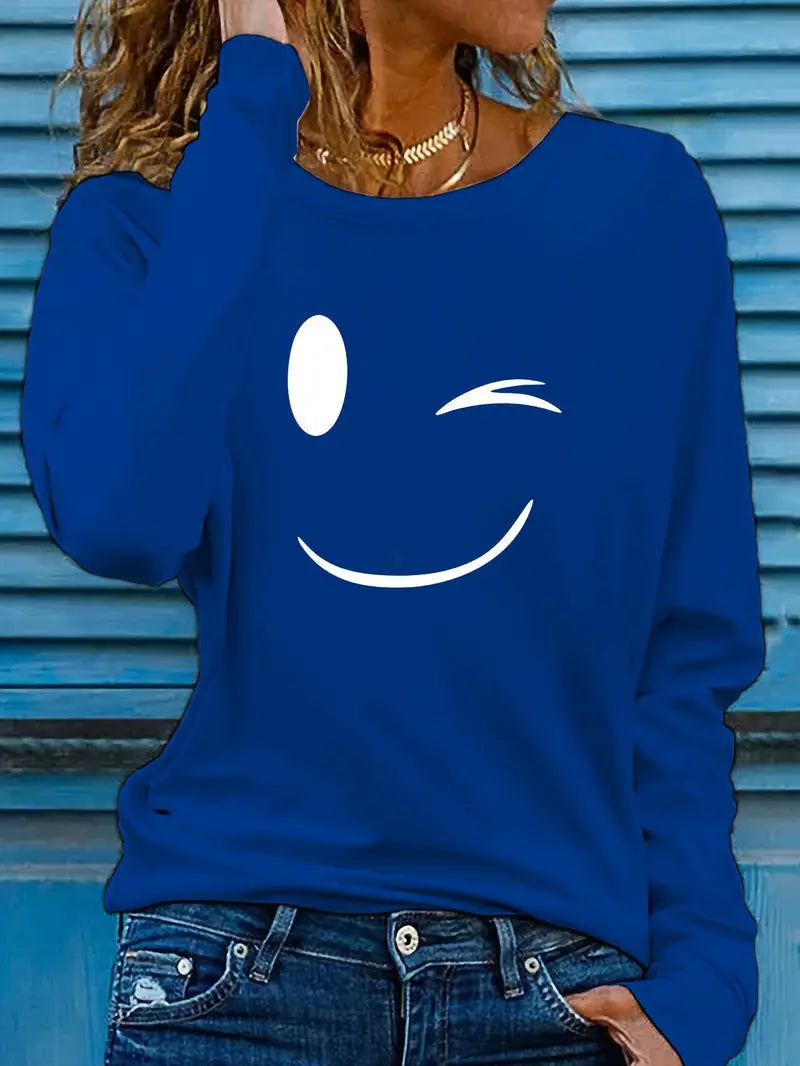 Odalina - Alkalmi Mosolygó Kacsintás Nyomtatott Póló