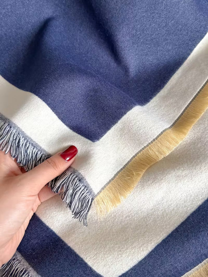 Taisija - Kétoldalas Csíkos Jacquard Kendő Műkaszmírból