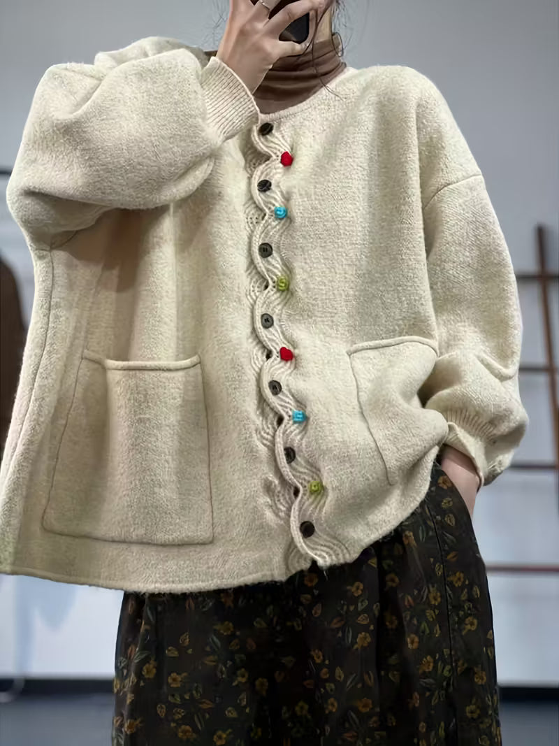 Kynza - Oversize Kardigán Színes Gombokkal Elöl