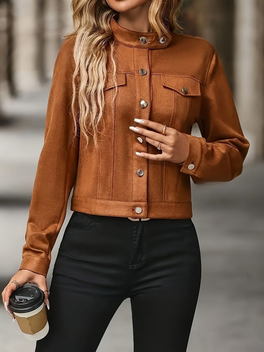 Slavica - Vintage Hosszú Ujjú Kabát Elülső Gombokkal