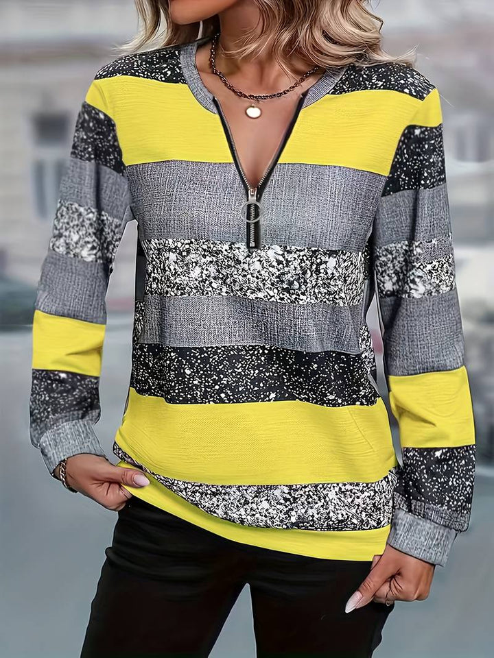 Avital - Alkalmi Csíkos Pulóver Cipzárral