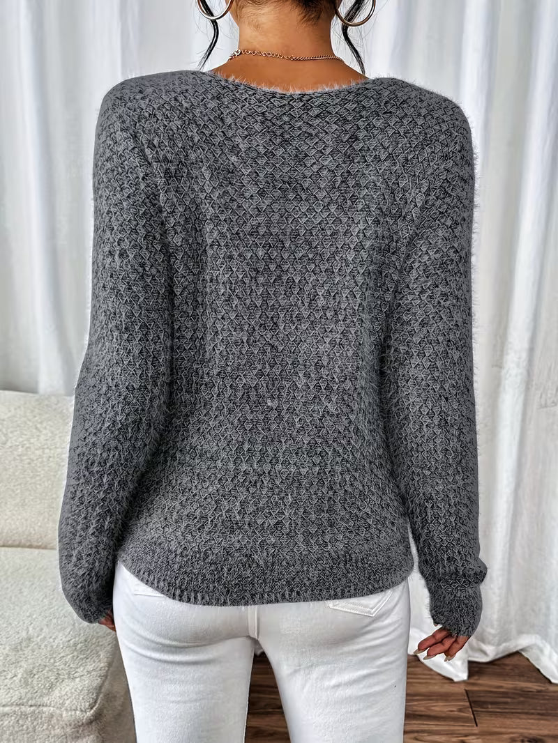 Aderah - Laza Illeszkedésű V-Nyakú Pulóver