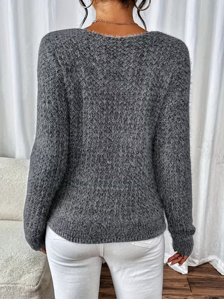 Aderah - Laza Illeszkedésű V-Nyakú Pulóver