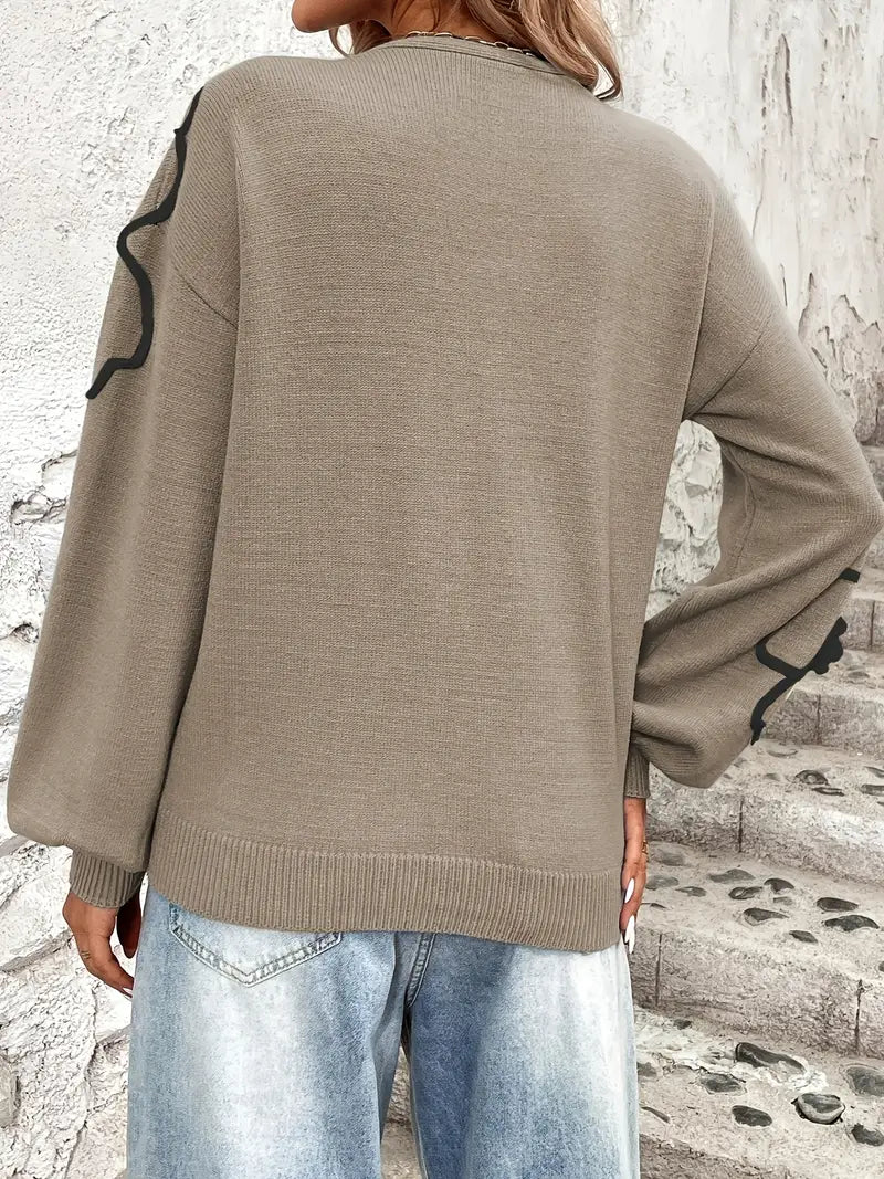 Semira - Hosszú Ujjú Pulóver Virágos Hímzéssel