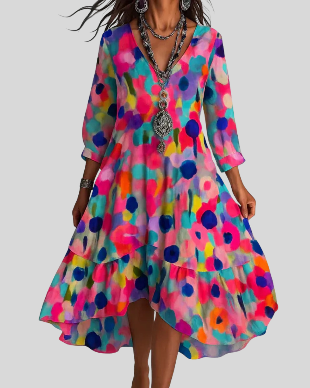 Debra - Virágos Nyomtatott Maxi Ruha