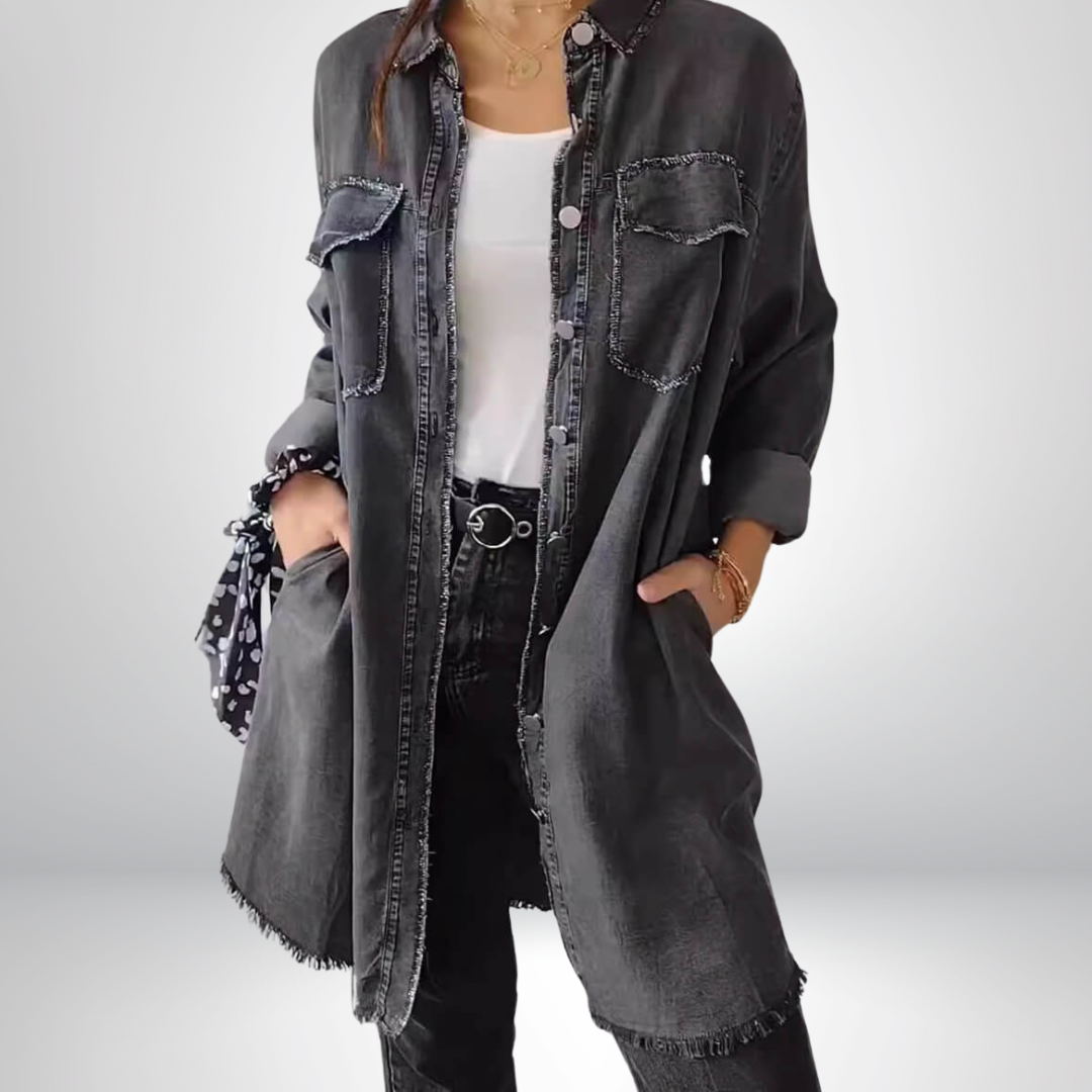 Krystyna - Stílusos Hosszú Ujjú Galléros Farmerdzseki