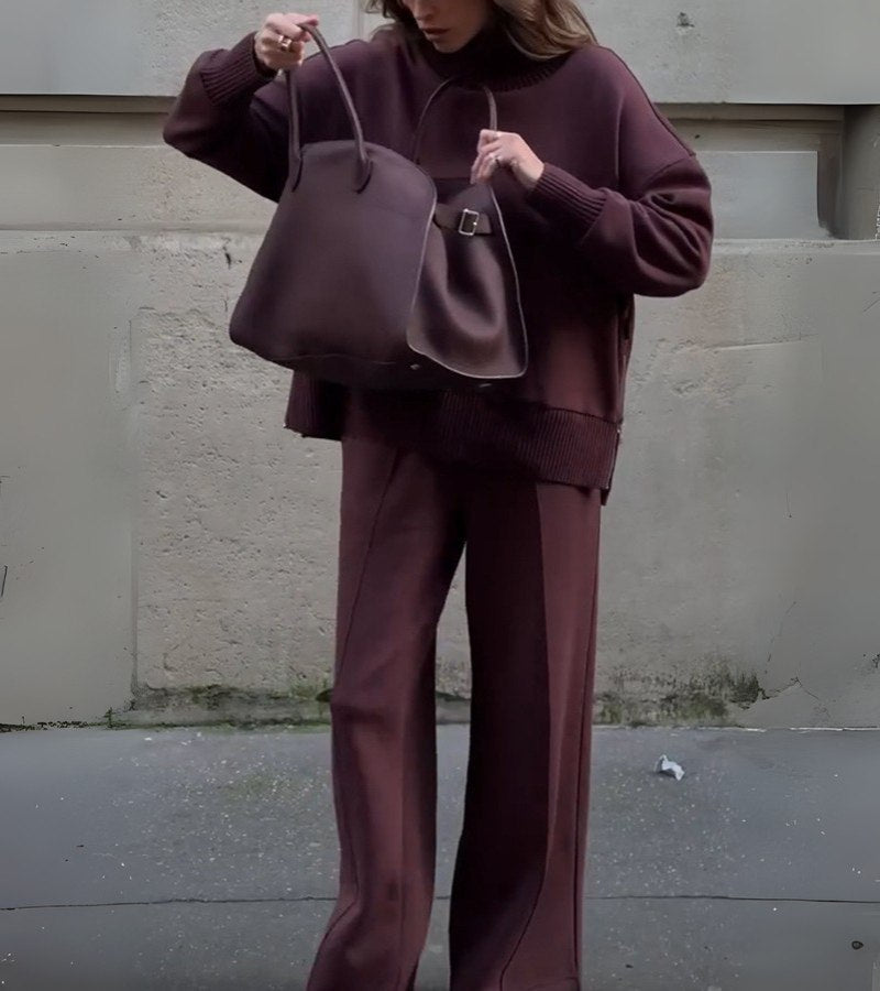 Blandine – Kétrészes Kötött Szett Garbó Pulóver és Széles Szárú Nadrág