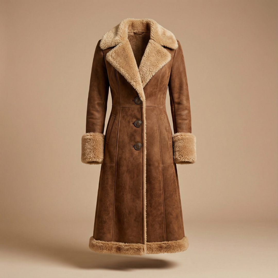 Zeeta - Hosszú Vintage Kabát Műszőrme Gallérral