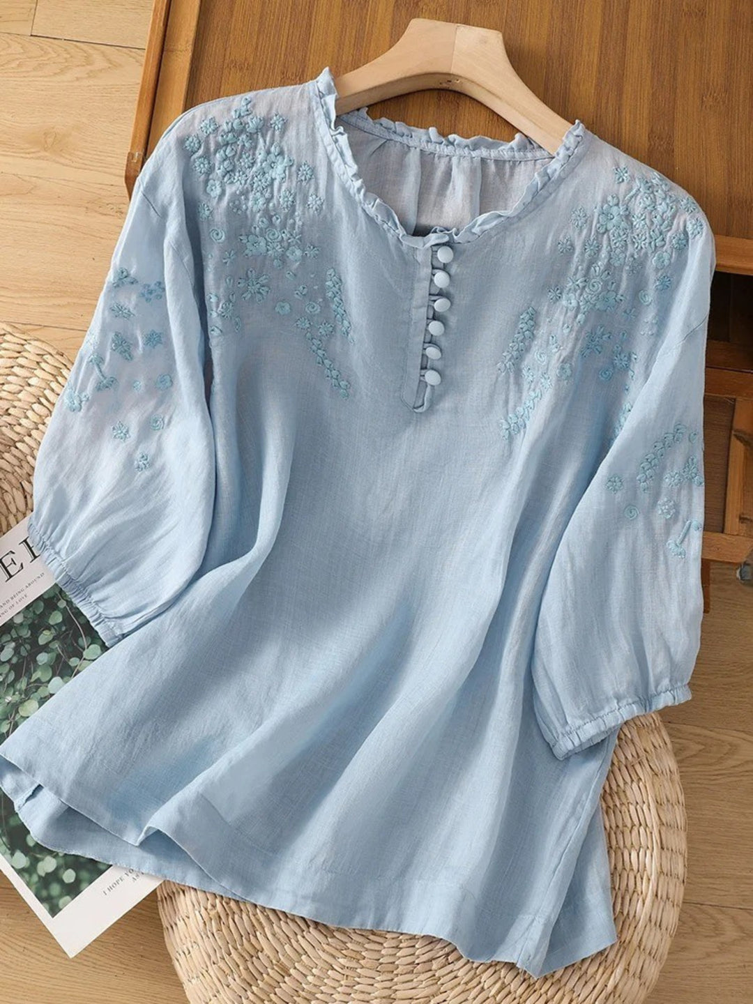 Kissina - Hímzett Pamut Len Blúz