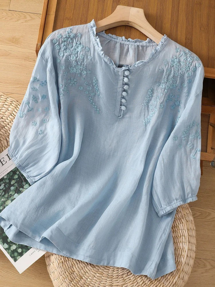 Kissina - Hímzett Pamut Len Blúz