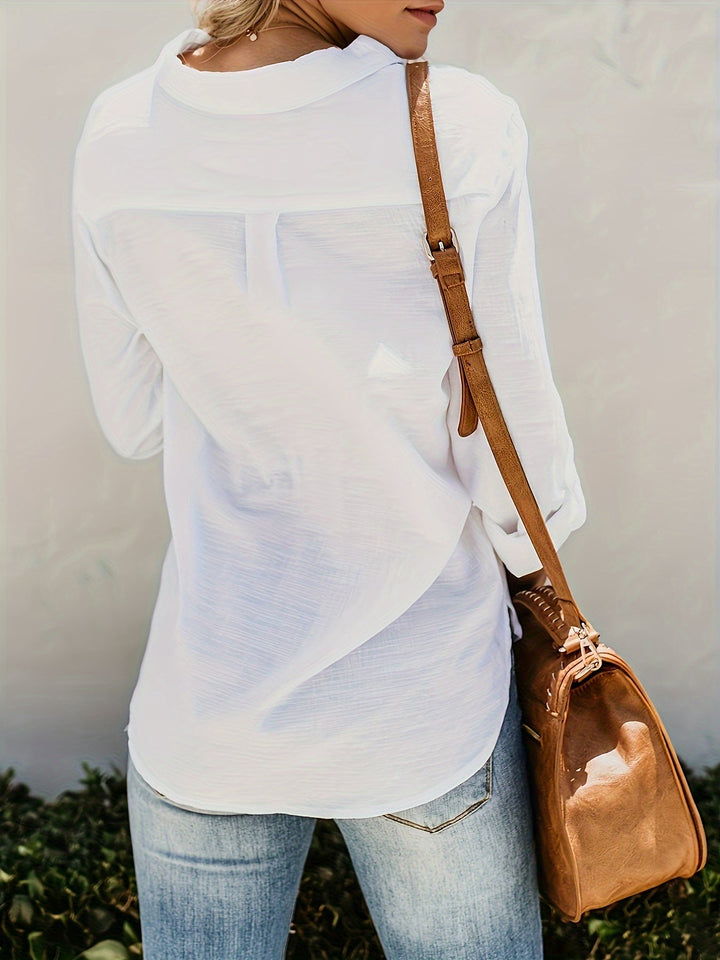 Priscilla - Hosszú Ujjú, V-Nyakú Blúz Gombos Elülső Résszel