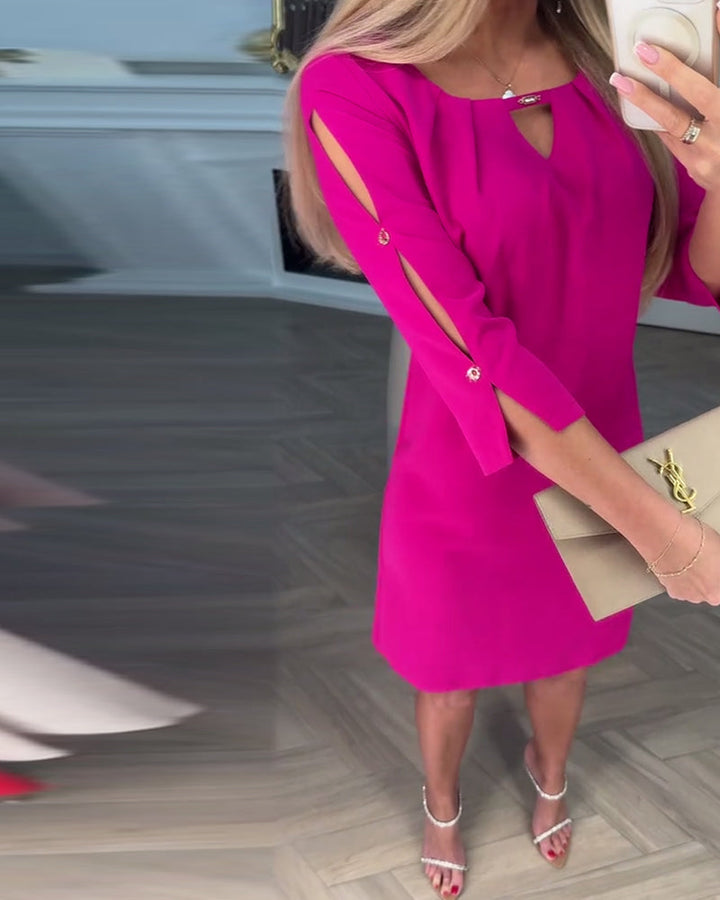 Kamelia - Kulcslyukú Ujjas Mini Ruha