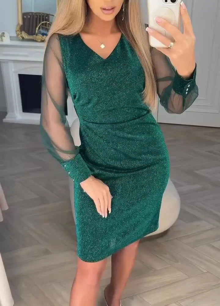 Irisa - Csillogó Patchwork Midi Ruha