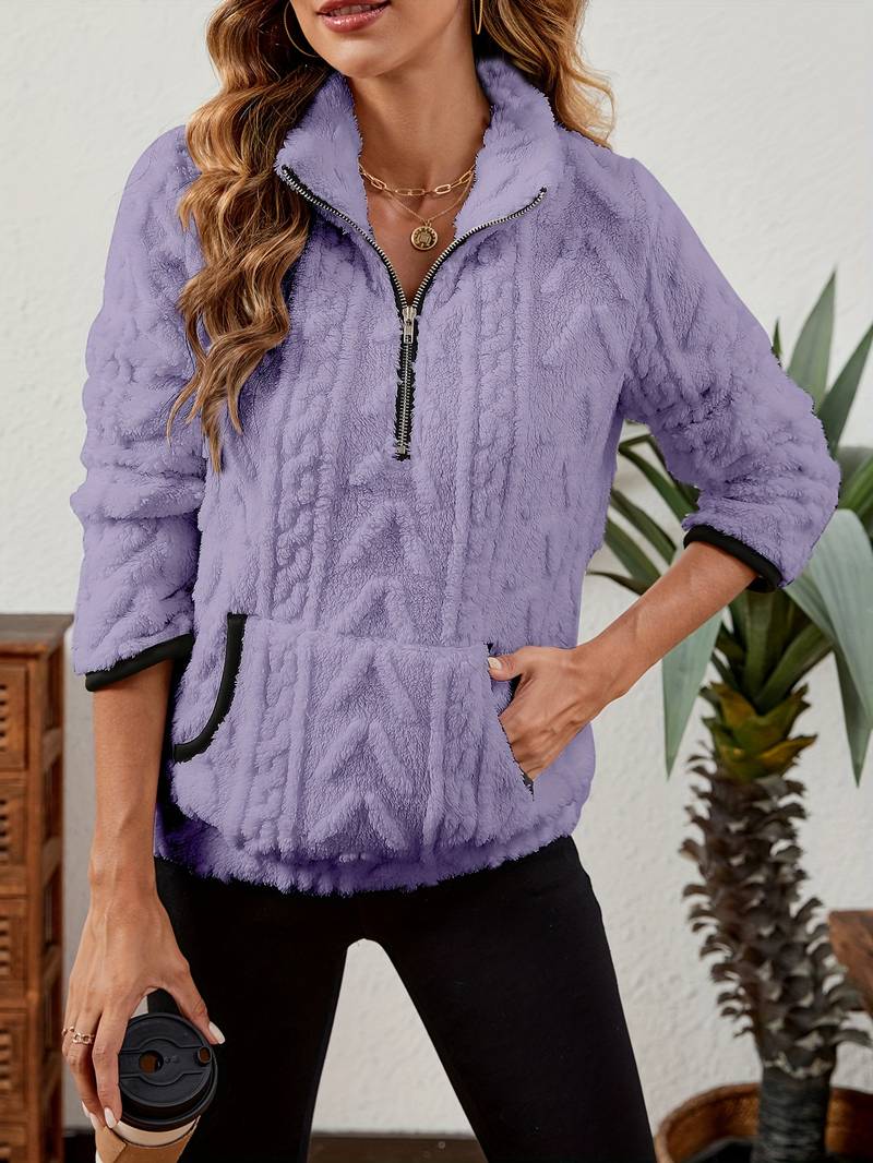 Naama - Félcipzáras Stílusos Pulóver Zsebbel