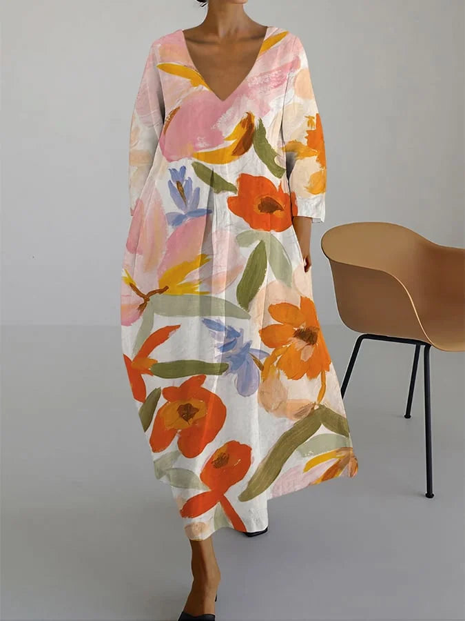 Lucasta – Kényelmes Ruha V-Kivágással és Virágmintával