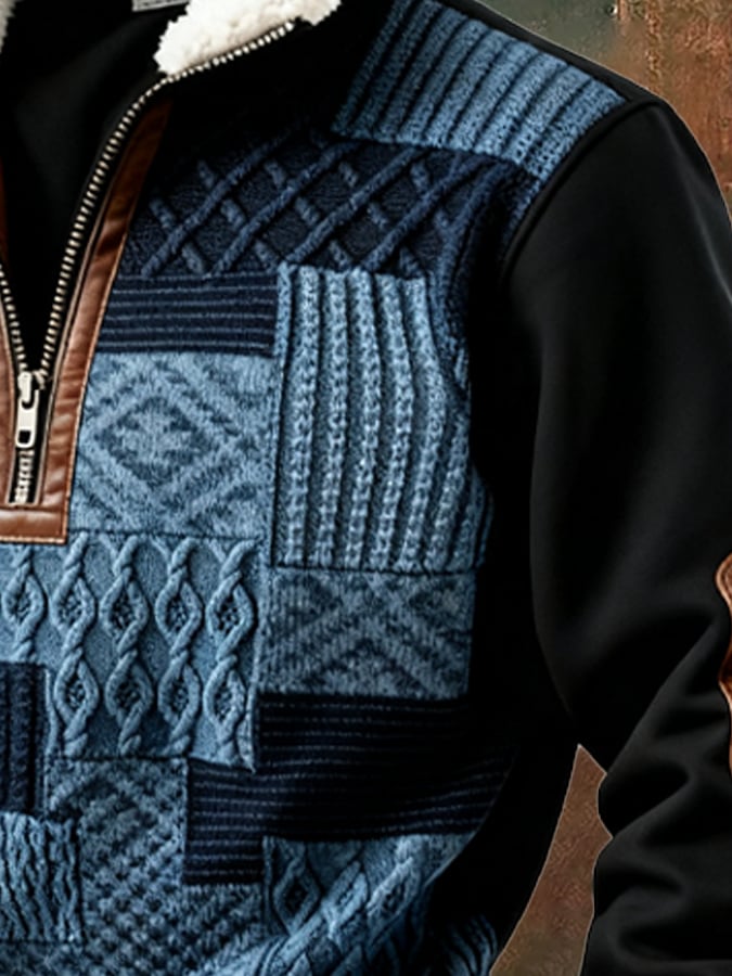 Abbott - Alkalmi Retro Színes Blokkos Nyomtatott Pulóver