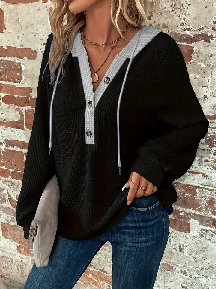 Snezhana - Hosszú Ujjú Gombos Kapucnis Pulóver