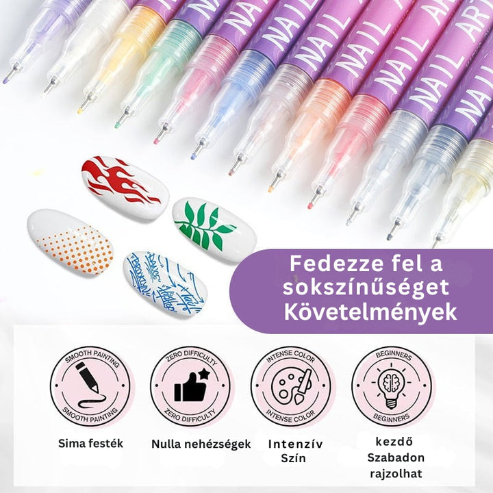 GlamSketch - 12 Színű Körömdíszítő Tollkészlet