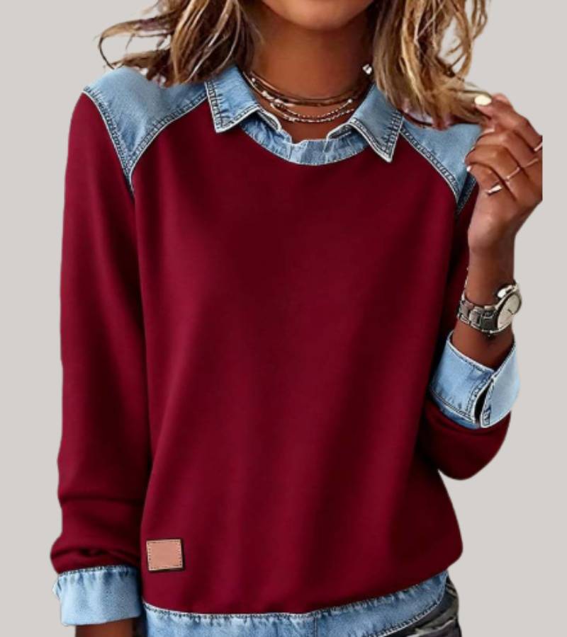 Ravit - Hosszú Ujjú Kötött Denim Felső