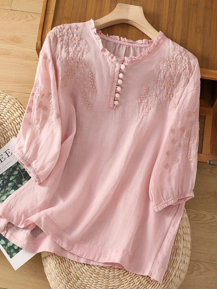Kissina - Hímzett Pamut Len Blúz