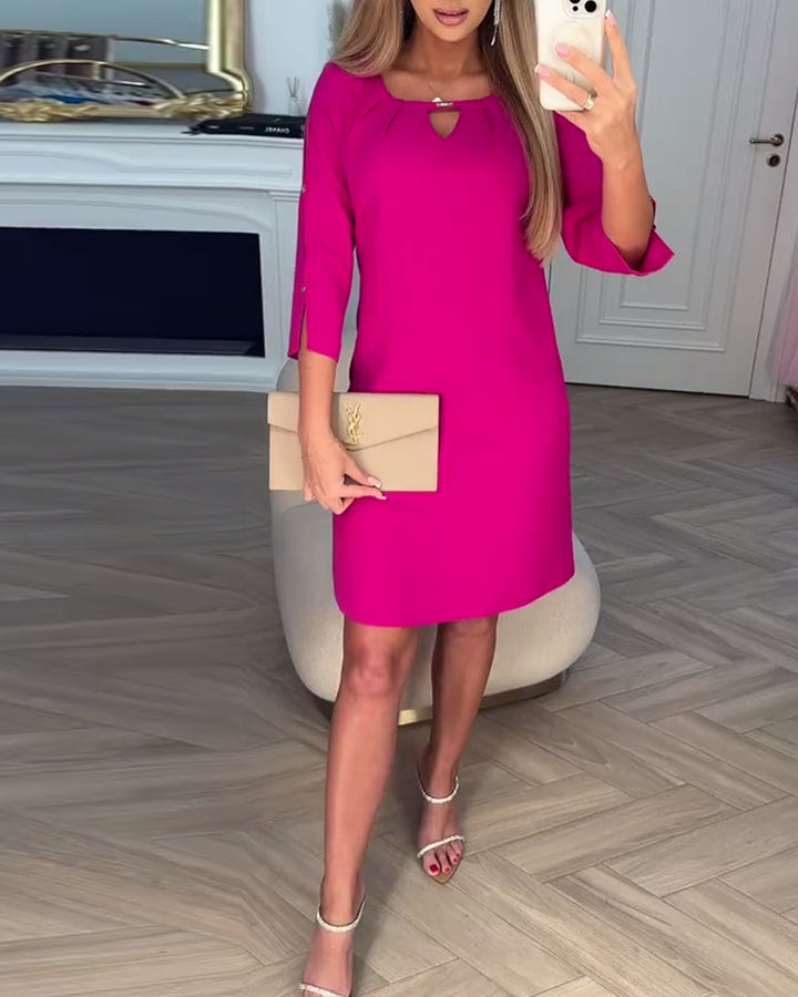 Kamelia - Kulcslyukú Ujjas Mini Ruha