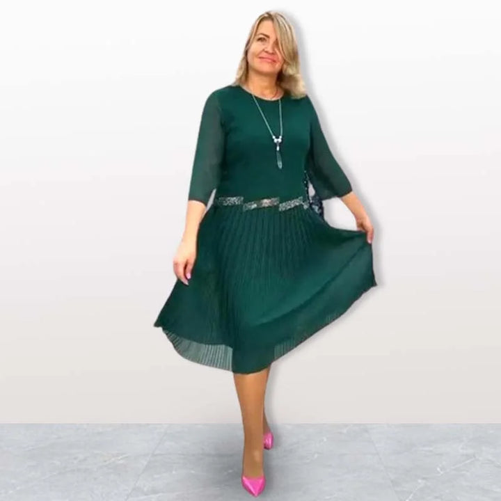 Kiernan - Elegáns Kerek Nyakú Midi Ruha